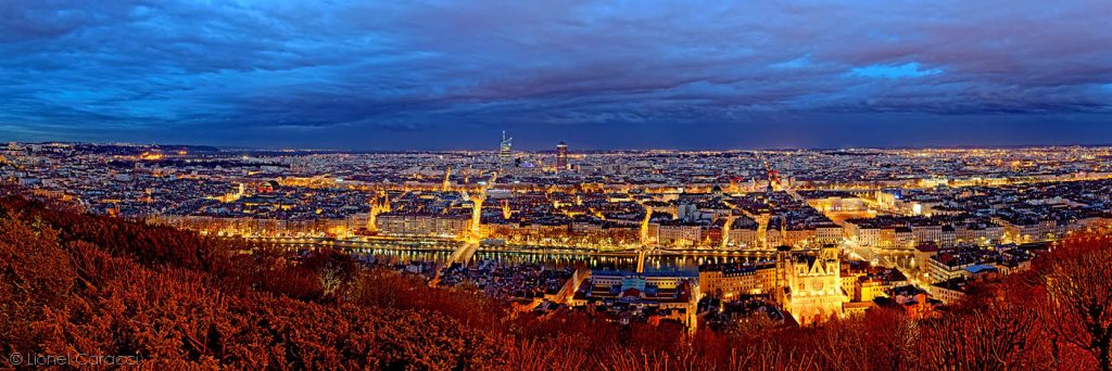 Photographie ville de Lyon de nuit, panoramique - Photos d'art de Lionel Caracci, Krom Galerie Lyon